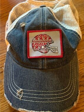 Judith March Distressed Trucker Hat w/Football Patch